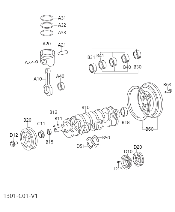 Crankshaft, piston1301