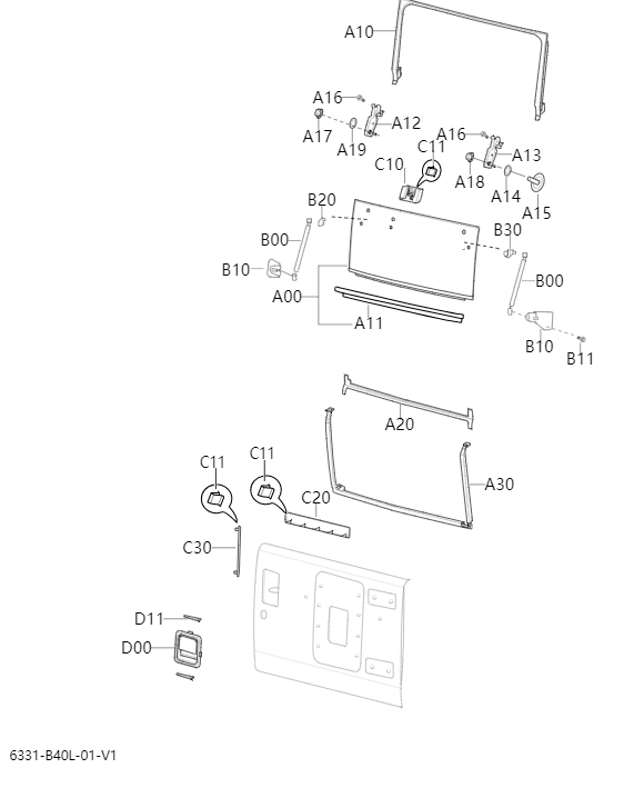 Rear door interior panel and glass6331-1