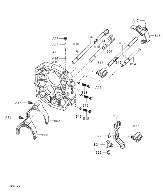 Gear shift fork and shift shaft (MT)3307