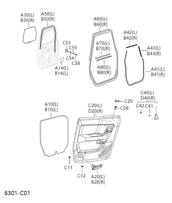 Front door interior panel and glass6301
