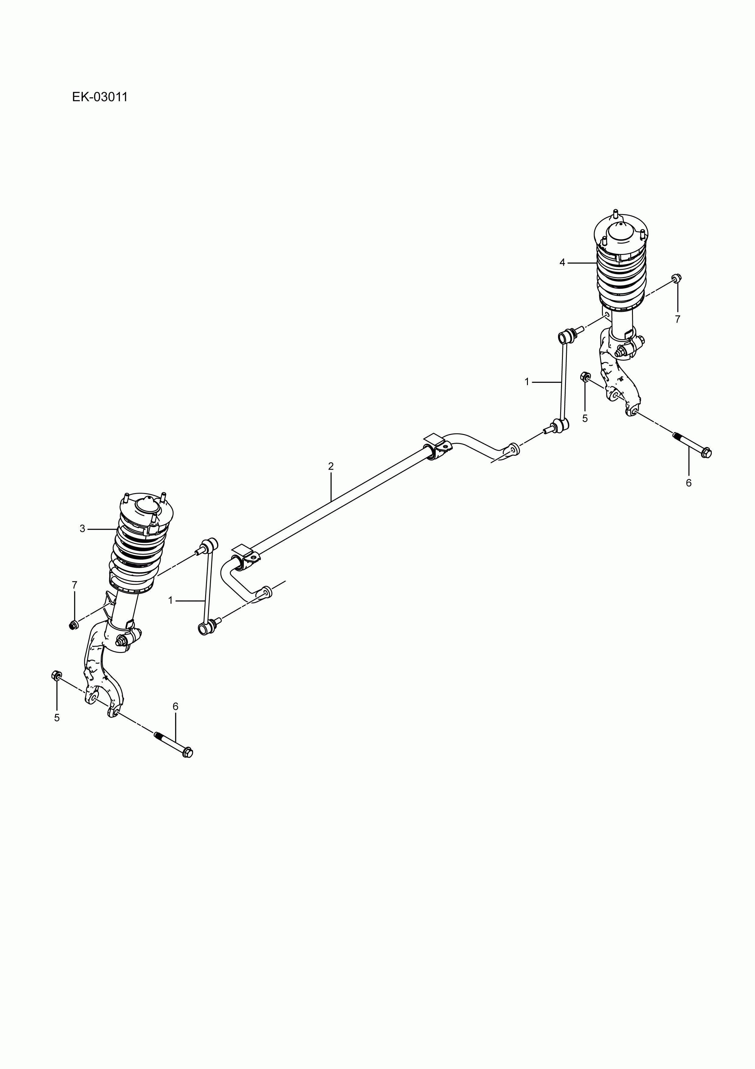 EK-03011 Front stabilizer bar and shock absorber assembly