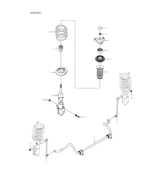 EQE-03011 Front stabilizer bar and shock absorber assembly