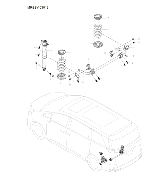 MREH-03012 Rear stabilizer bar and shock absorber assembly