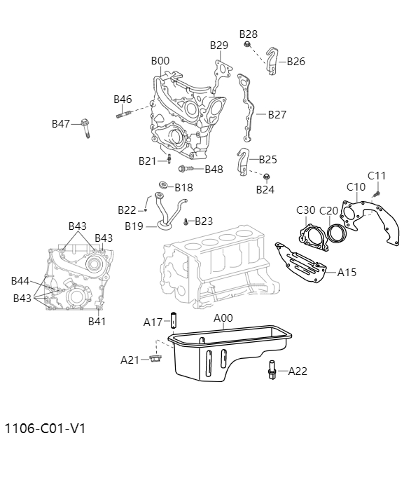 Timing cover and rear end plate1106
