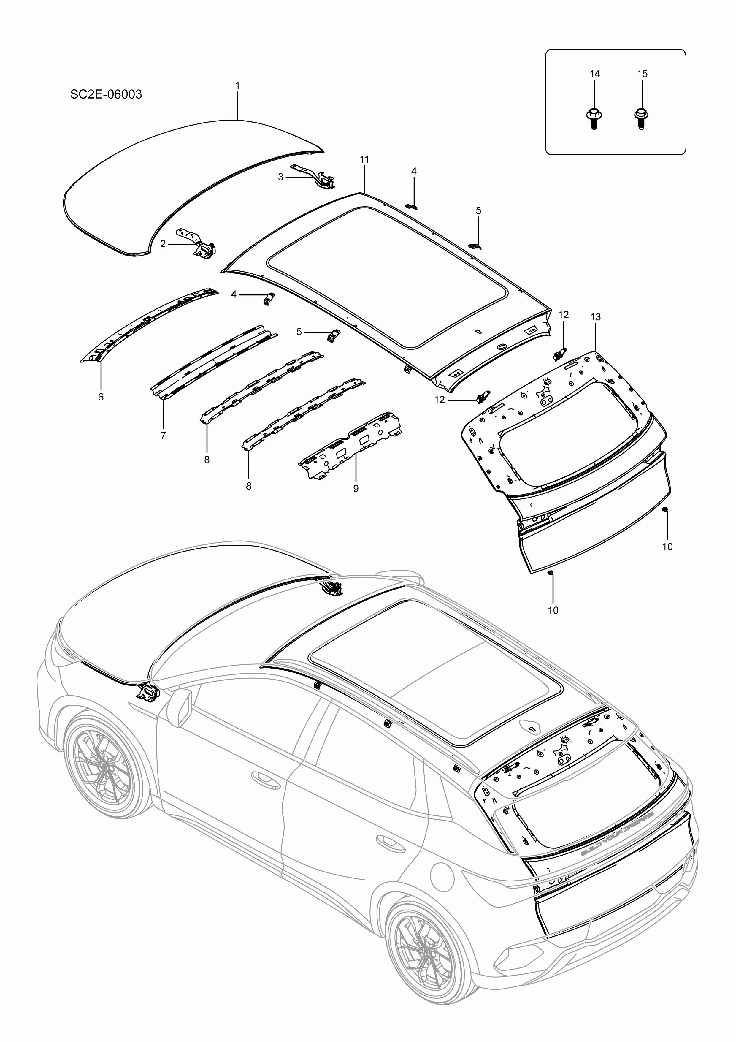 SC2E-06003 front and rear hatches and roof