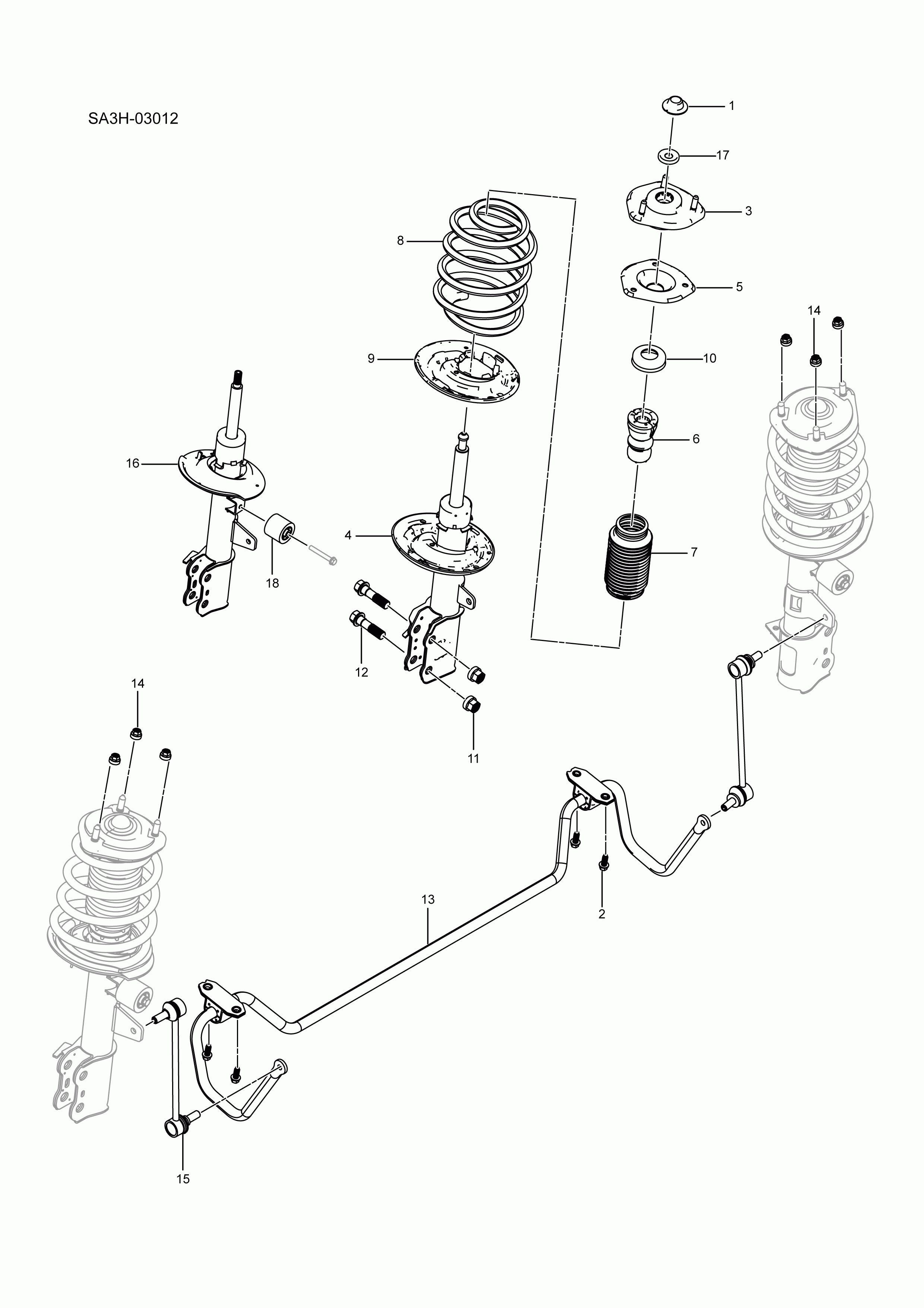 SA3HJ-03012 rear stabilizer bar and shock absorber assembly