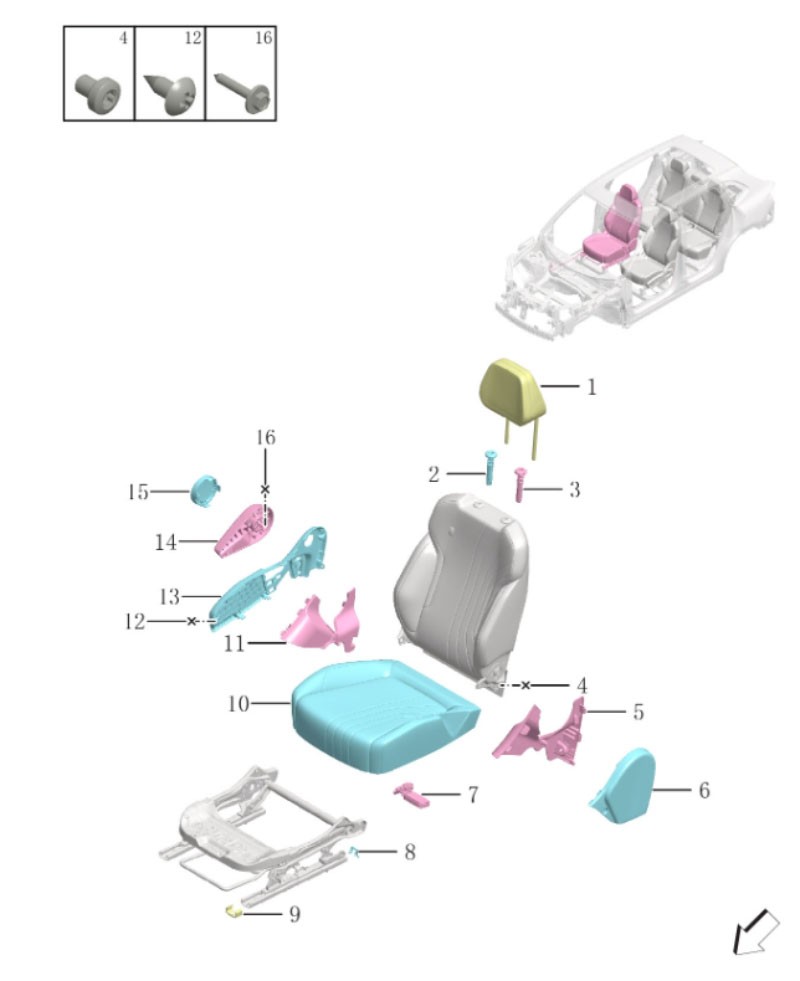 Right front seat cushion and backrest6082