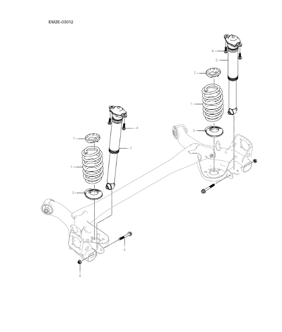 EM2E-03012-1 Rear stabilizer bar and shock absorber assembly