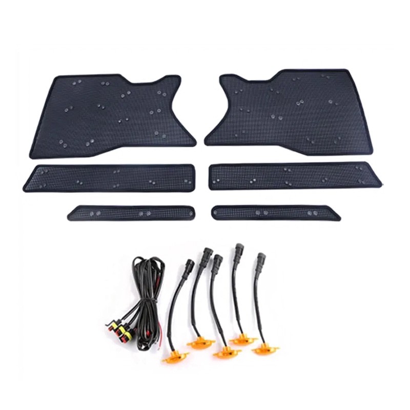 GWM Great Wall POER KINGKONG 2021-2024 Car Front Grille LED Amber Lights & Bug Mesh Kit  Warning Lights Indicator Auxiliary Engine Air Intake Protection