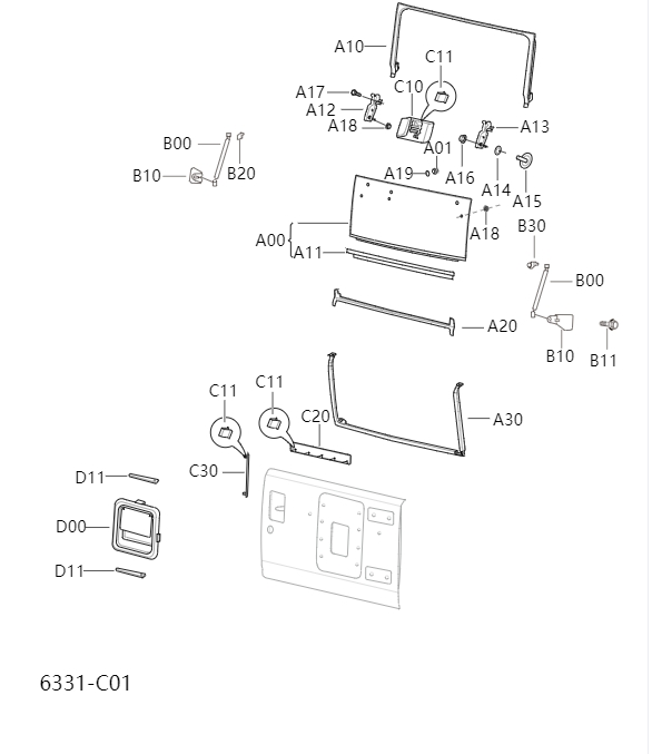 Rear door interior panel and glass6331