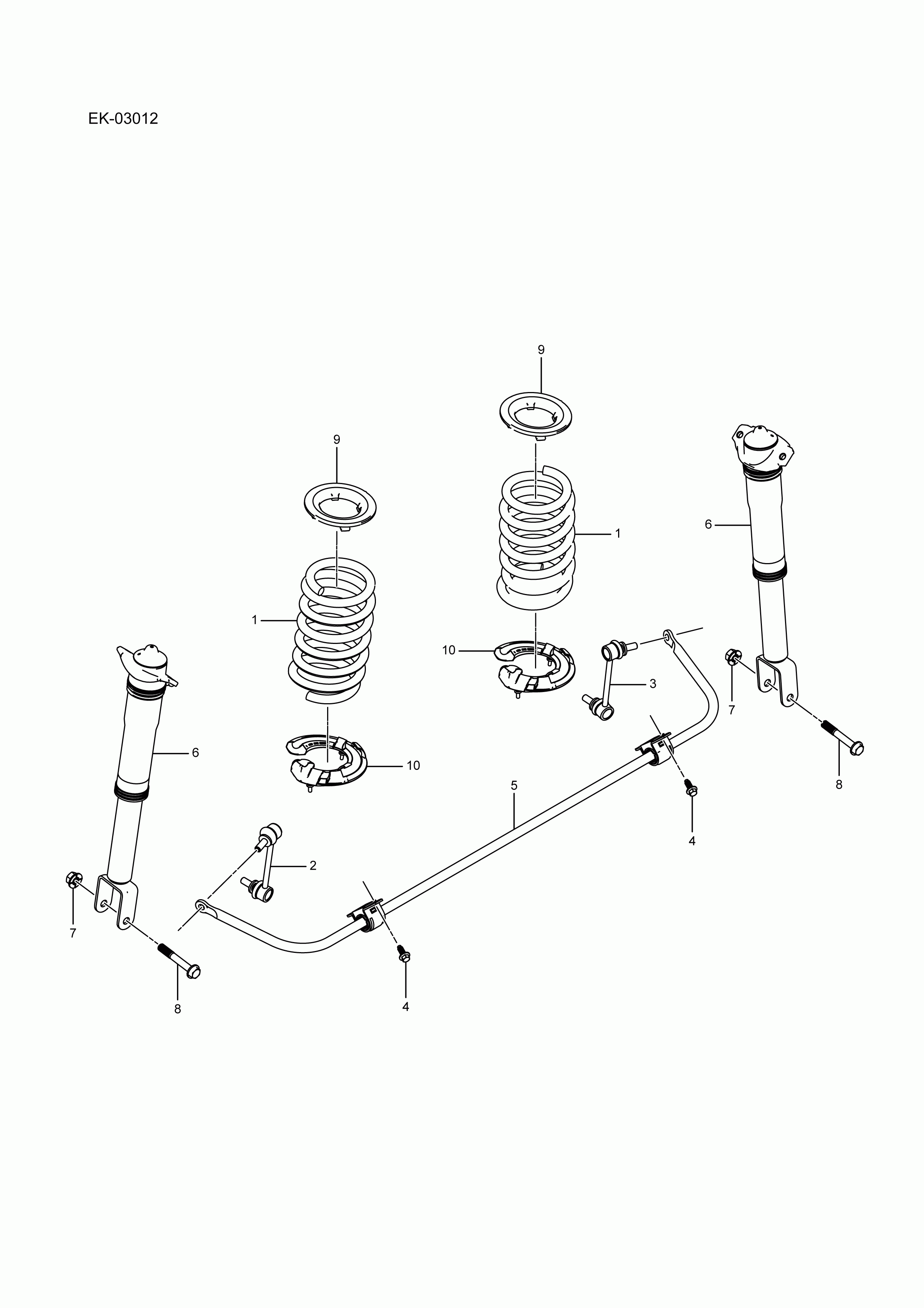 EK-03012 Rear stabilizer bar and shock absorber assembly