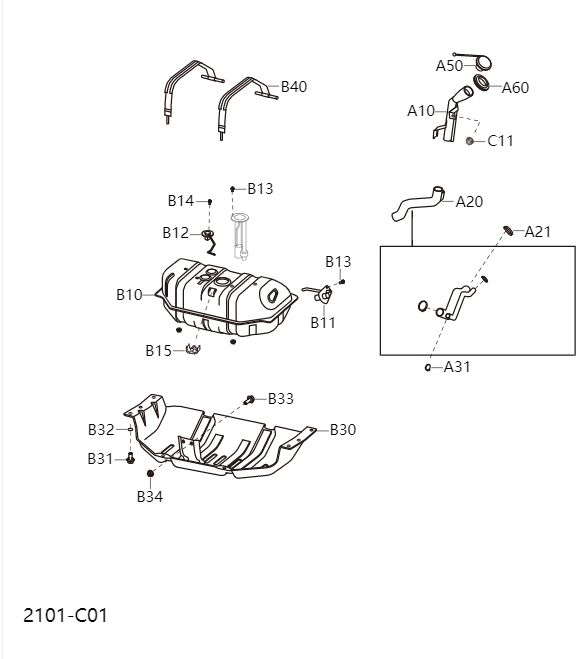 Fuel tank and refueling pipeline2101