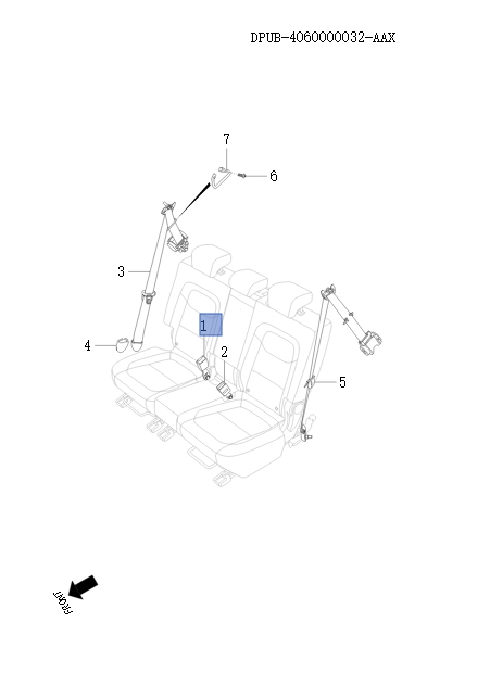 Second row outer seat belt    116