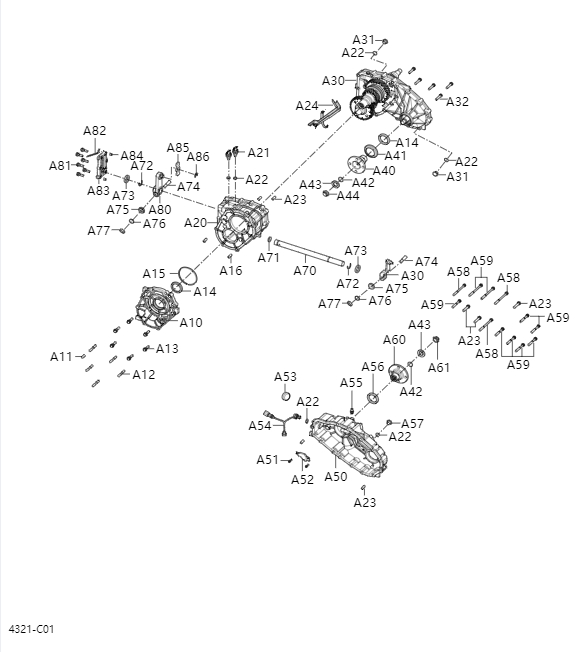 Transfer case housing and peripheral components4321