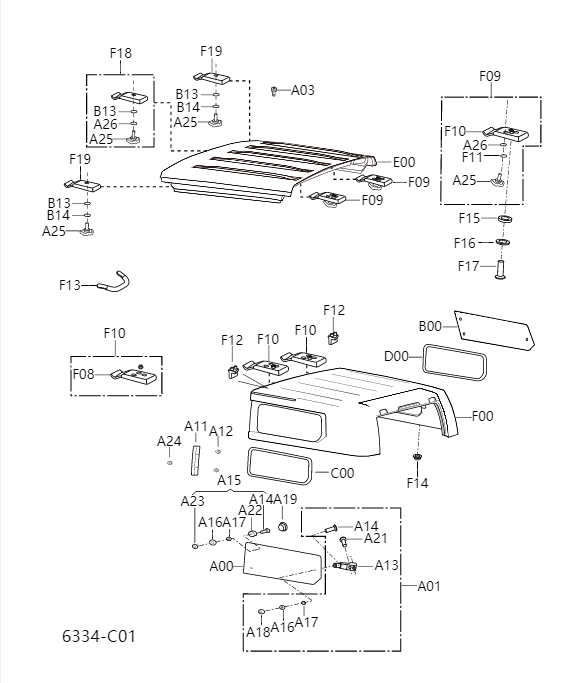 Rear roof and side window glass6334