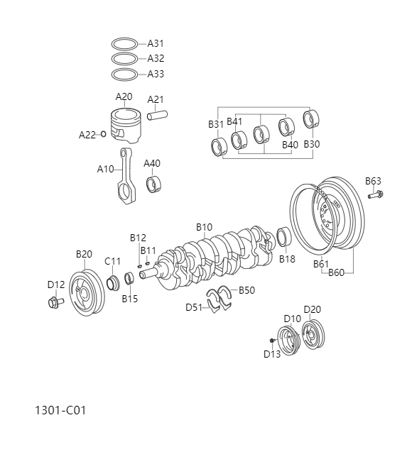 Crankshaft, piston1301