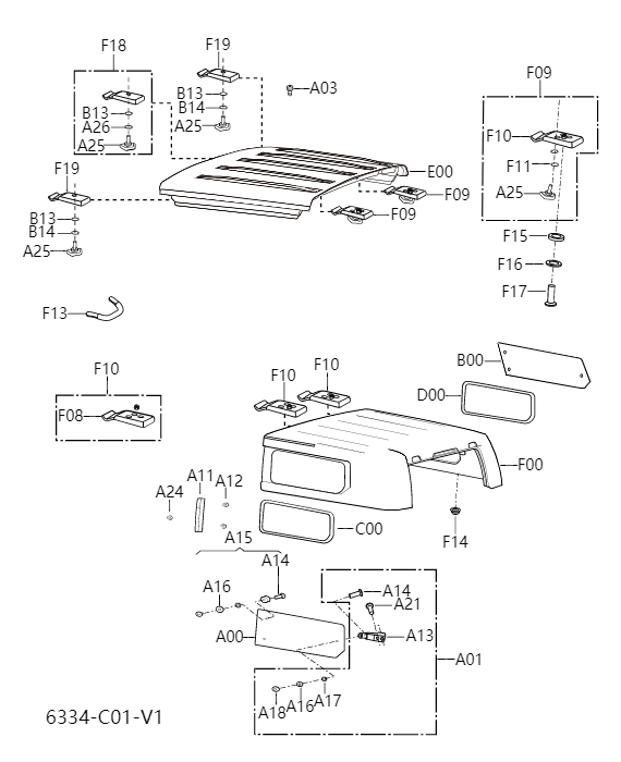 Rear roof and side window glass6334-1