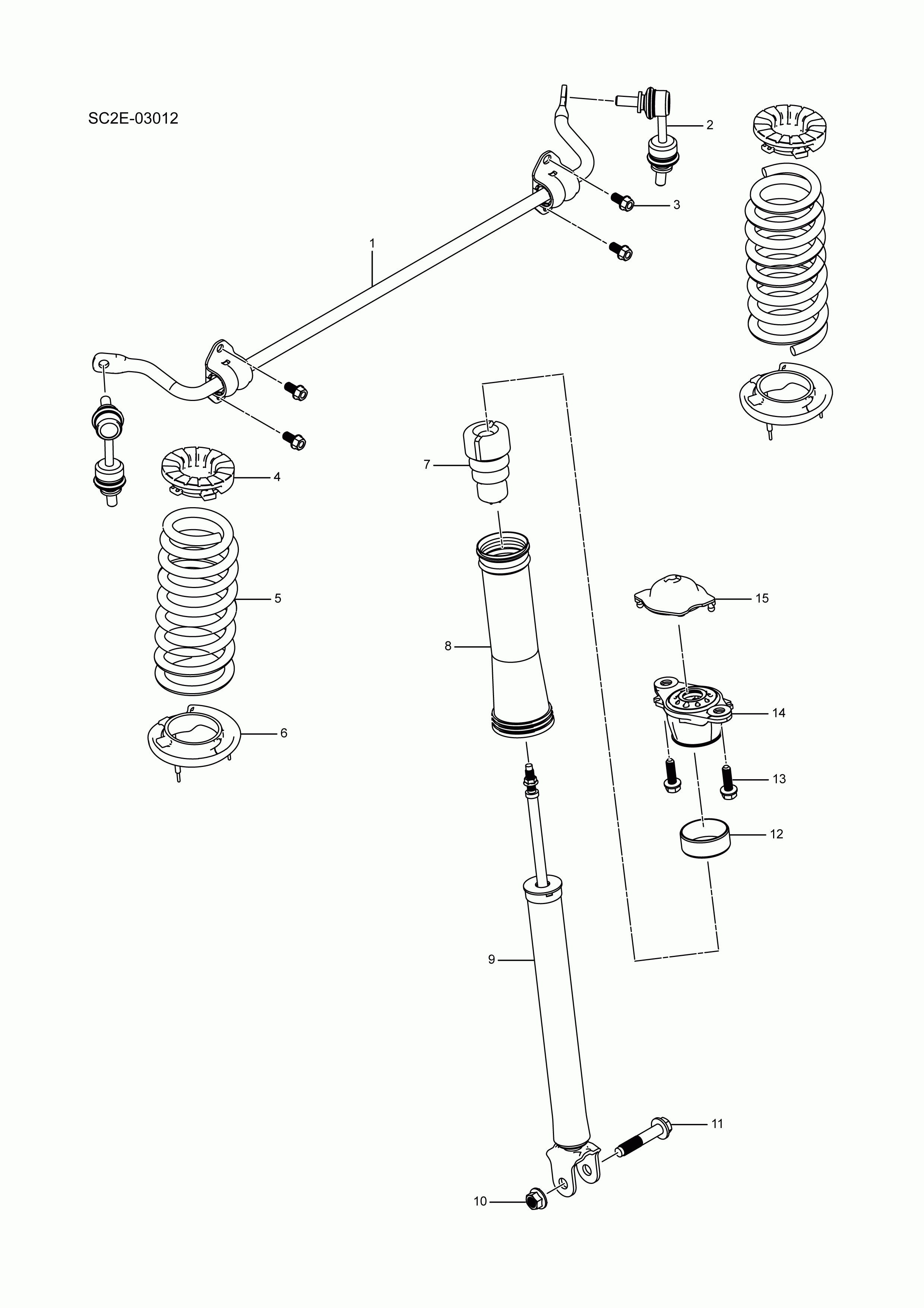 SC2E-03012 Rear stabilizer bar and shock absorber assembly