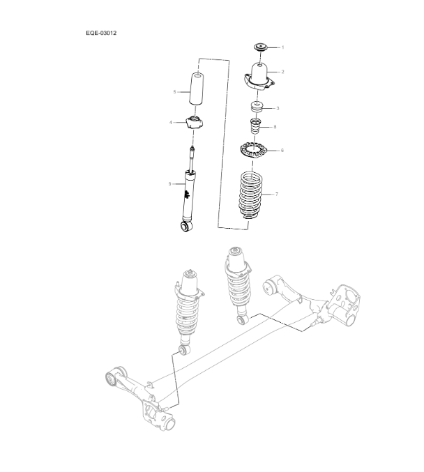 EQE-03012 Rear stabilizer bar and shock absorber assembly