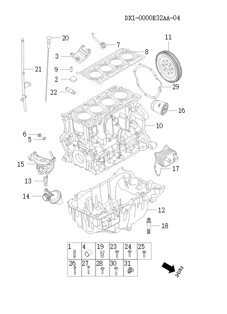 Jetour T2 Cylinder block, oil pan, flywheel DX1-0000E32AA-04