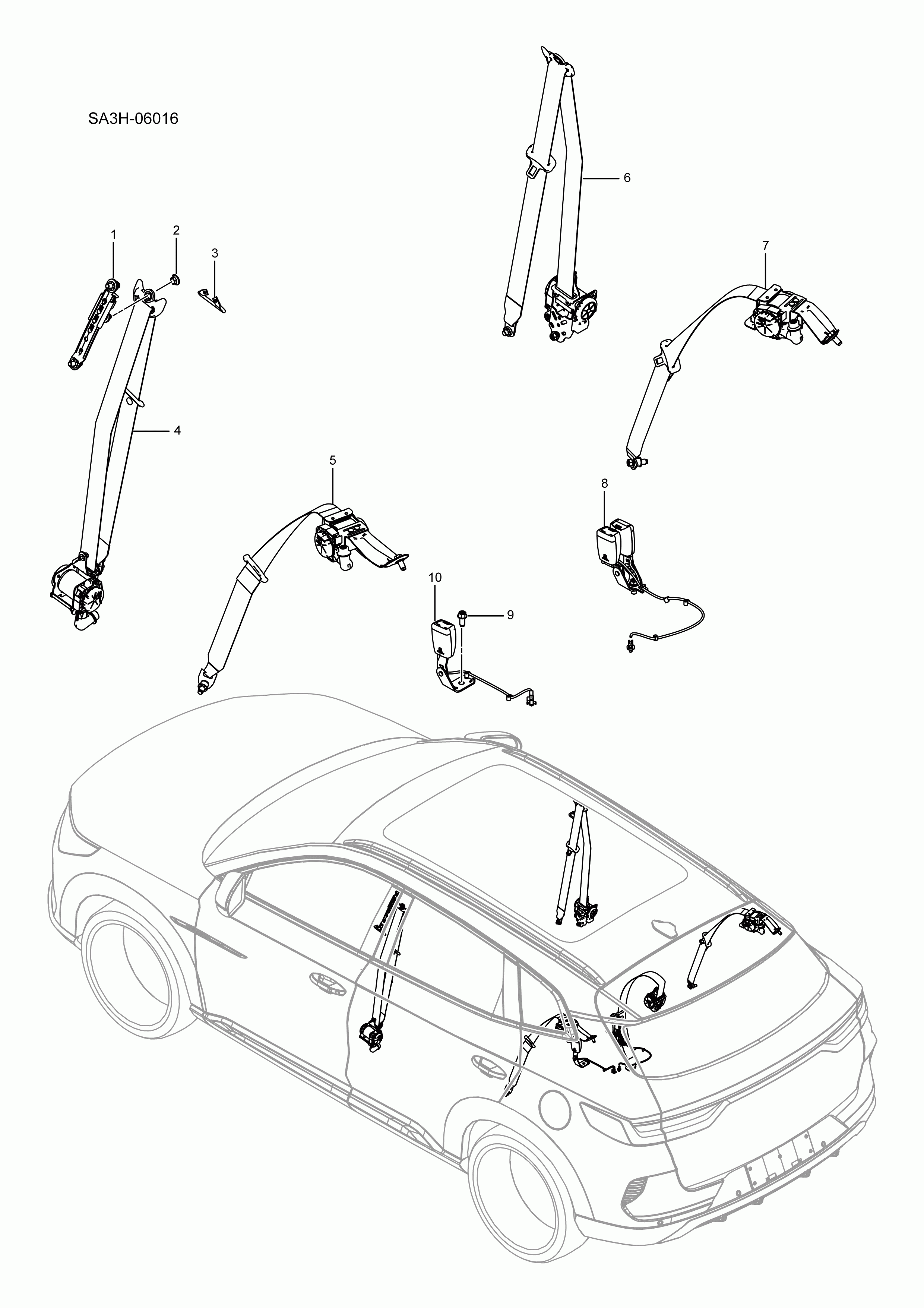 SA3HJ-06016 Full vehicle seat belt assembly