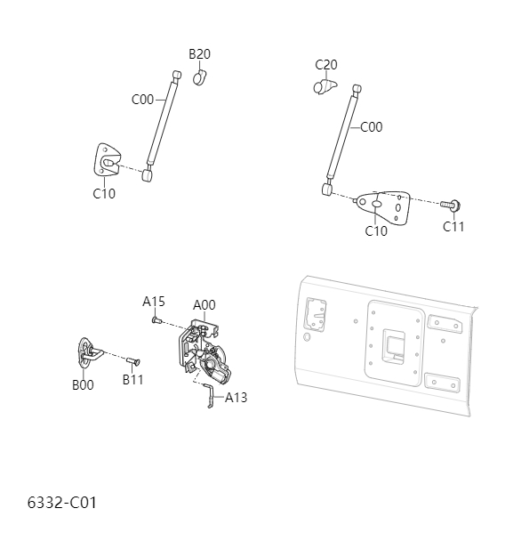 Back door lock and handle6332