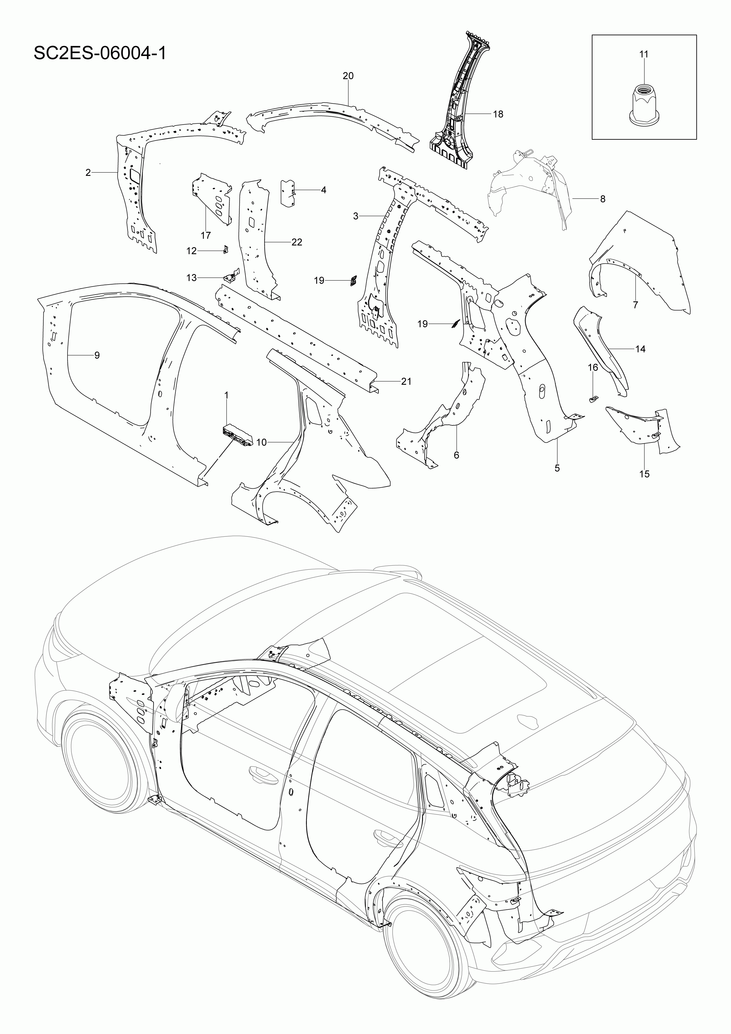 SC2E-06004-1 Side panel split parts