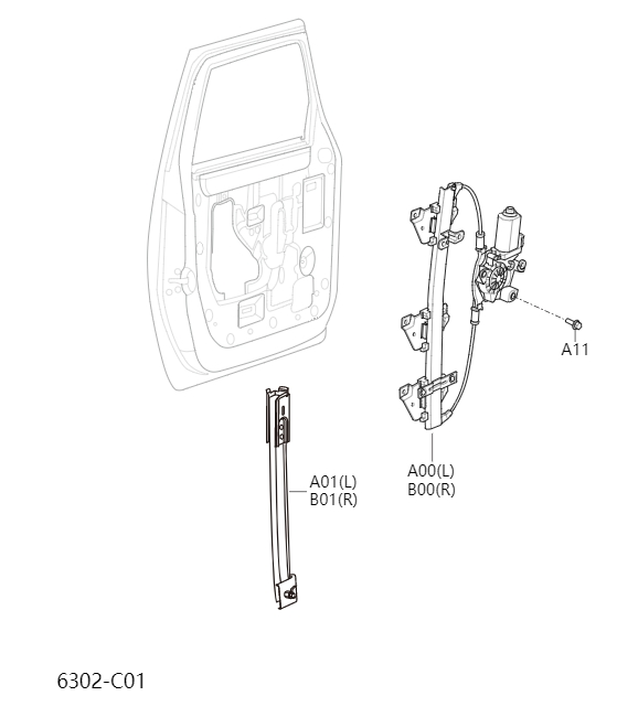 Front door glass lifting mechanism6302