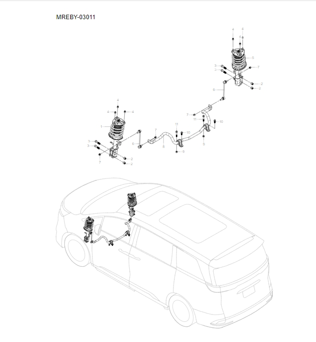 MREH-03011 Front stabilizer bar and shock absorber assembly