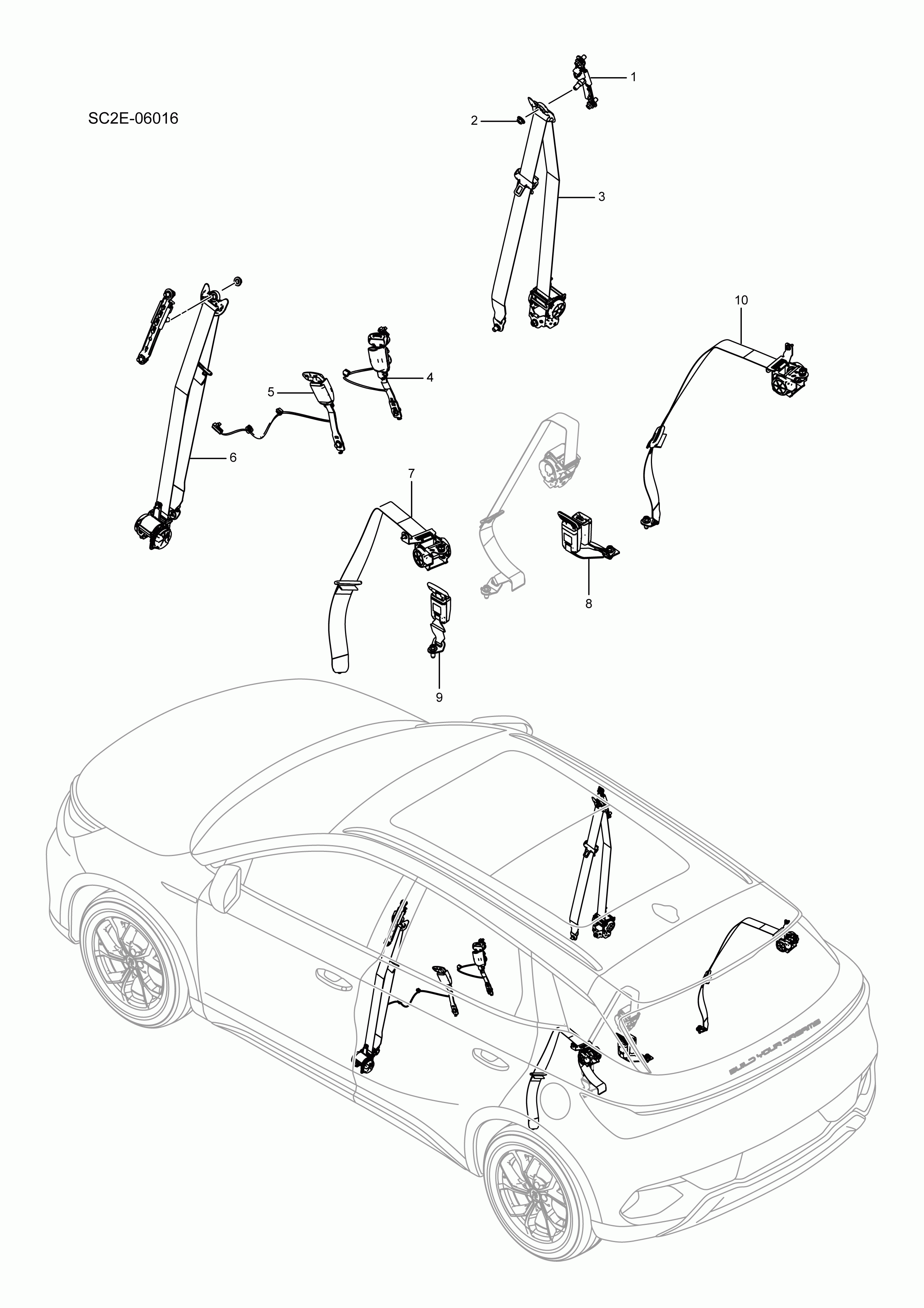 SC2E-06016 Full vehicle seat belt assembly
