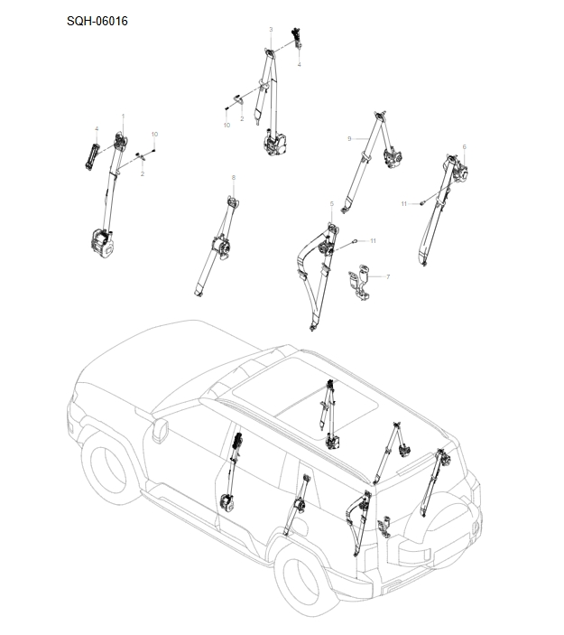 SQH-06016 Full vehicle seat belt assembly