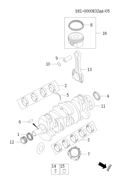 Jetour T2 Crankshaft connecting rod mechanism DX1-0000E32AA-05