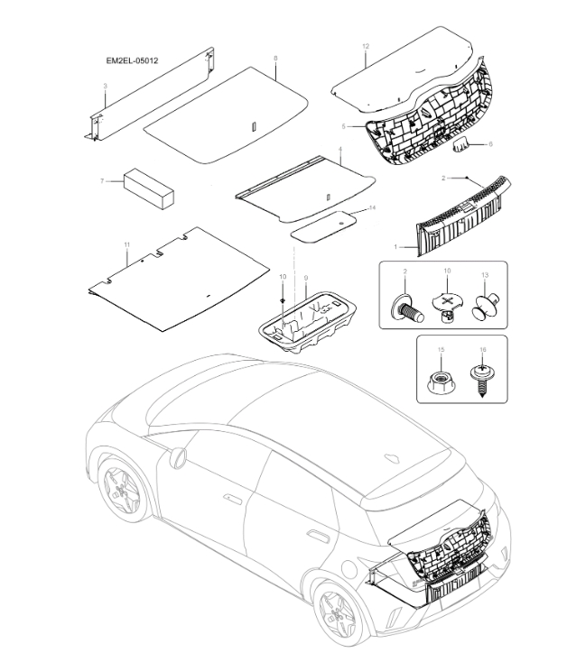 EM2E-05012 Rear Panel and Luggage Interior