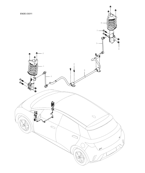 EM2E-03011 Front stabilizer bar and shock absorber assembly