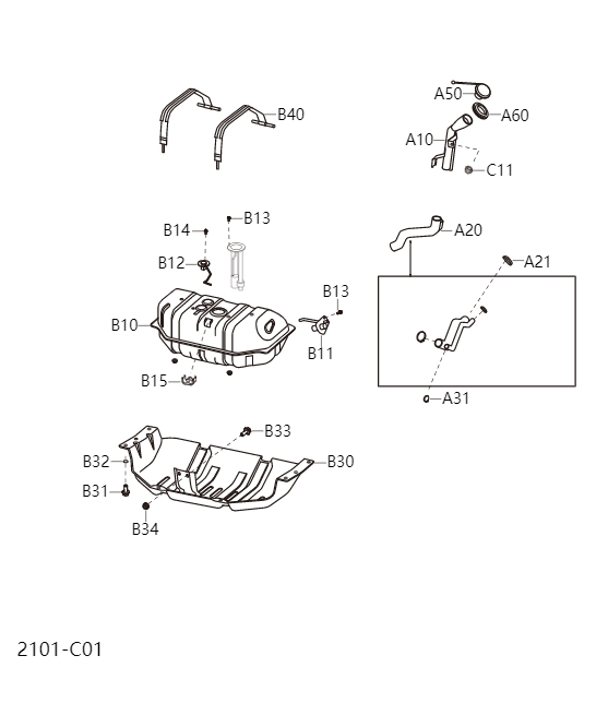 Combination bolt (spring pad) fuel tank and refueling pipeline2101