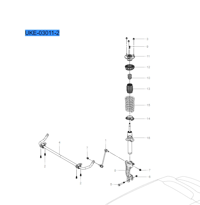 UKEA-03011-2 Front stabilizer bar and shock absorber assembly
