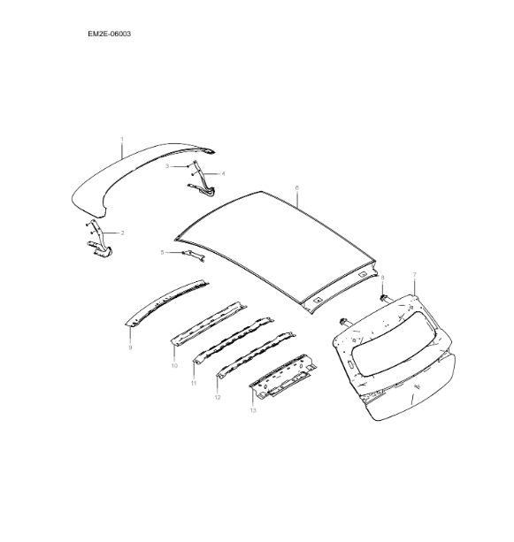 EM2E-06003 Front and rear hatch covers and top cover