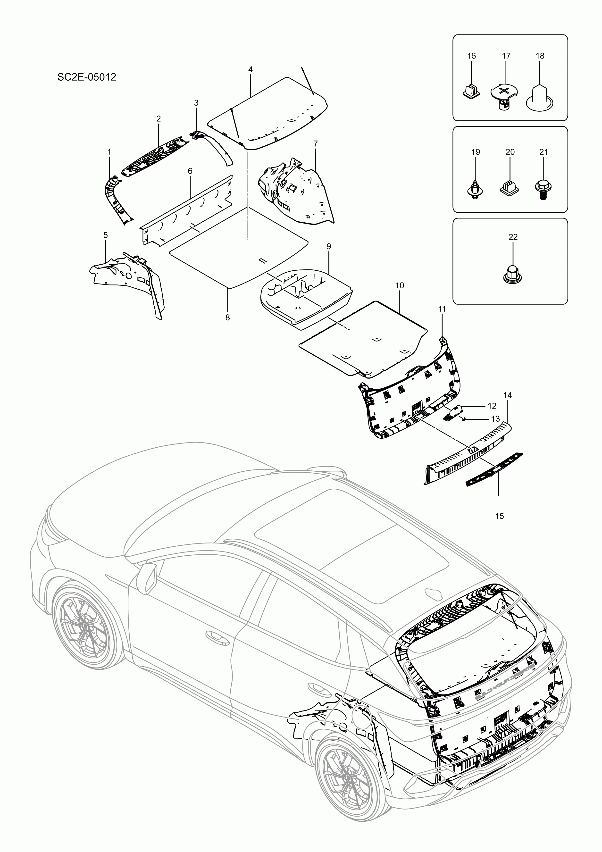 SC2E-05012 Rear and luggage compartment interior