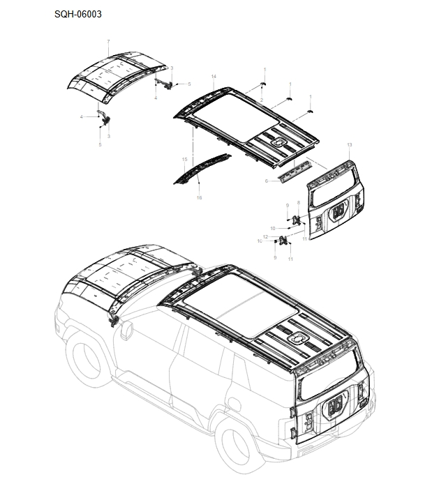 SQH-06003 front and rear hatches and top covers