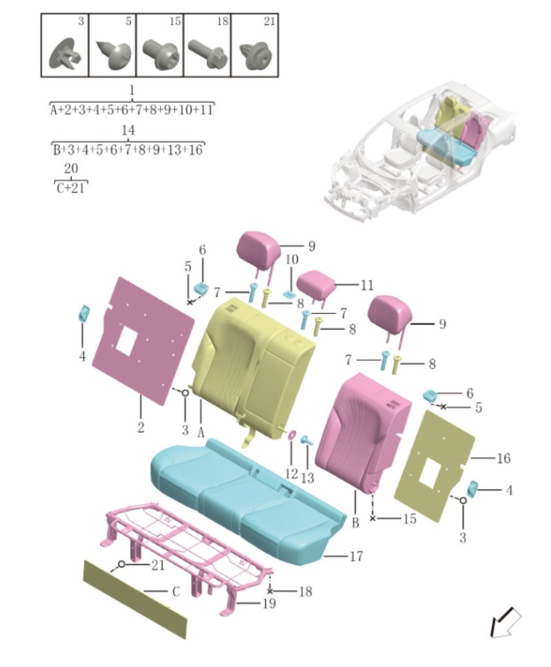 Rear seat cushion and backrest6088