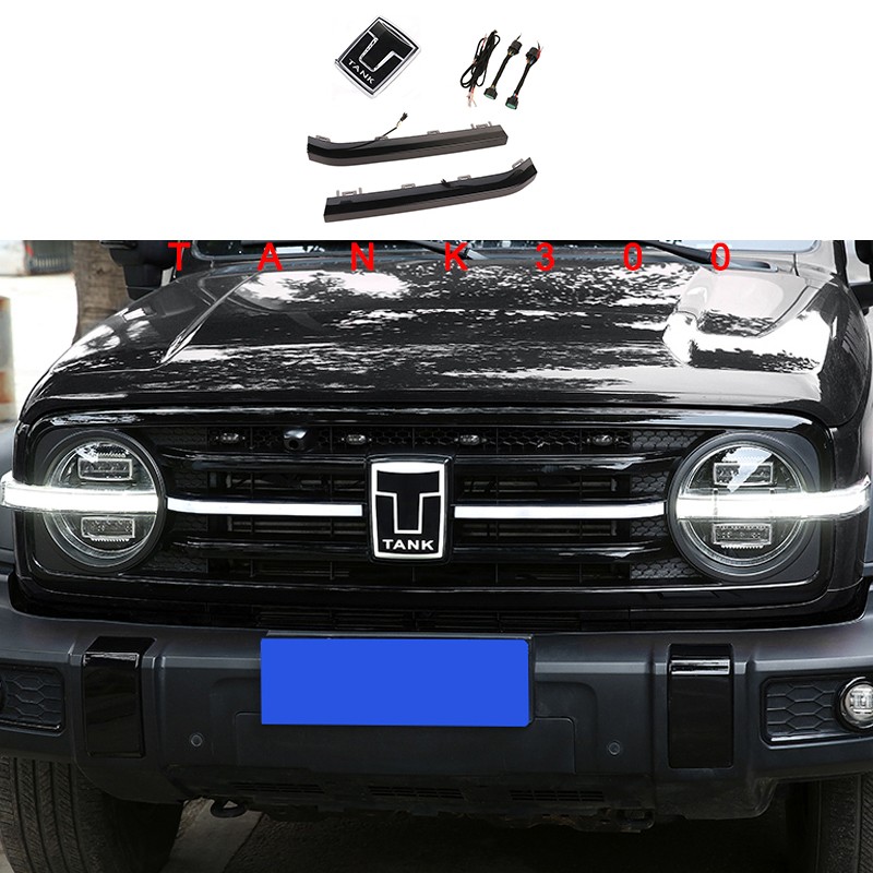 Modified Through-through Day Running Light Of Grille Fit For Tank 300 TANK 300 Decorative Car Logo With LED Light Grille