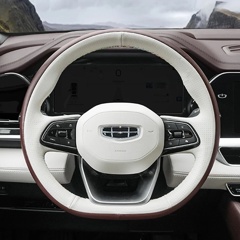 For GEELY Monjaro Manjaro Xingyue L KX11 2022 2023 Non-slip Genuine Leather Steering Wheel Covers Hand Sewing Car Accessories