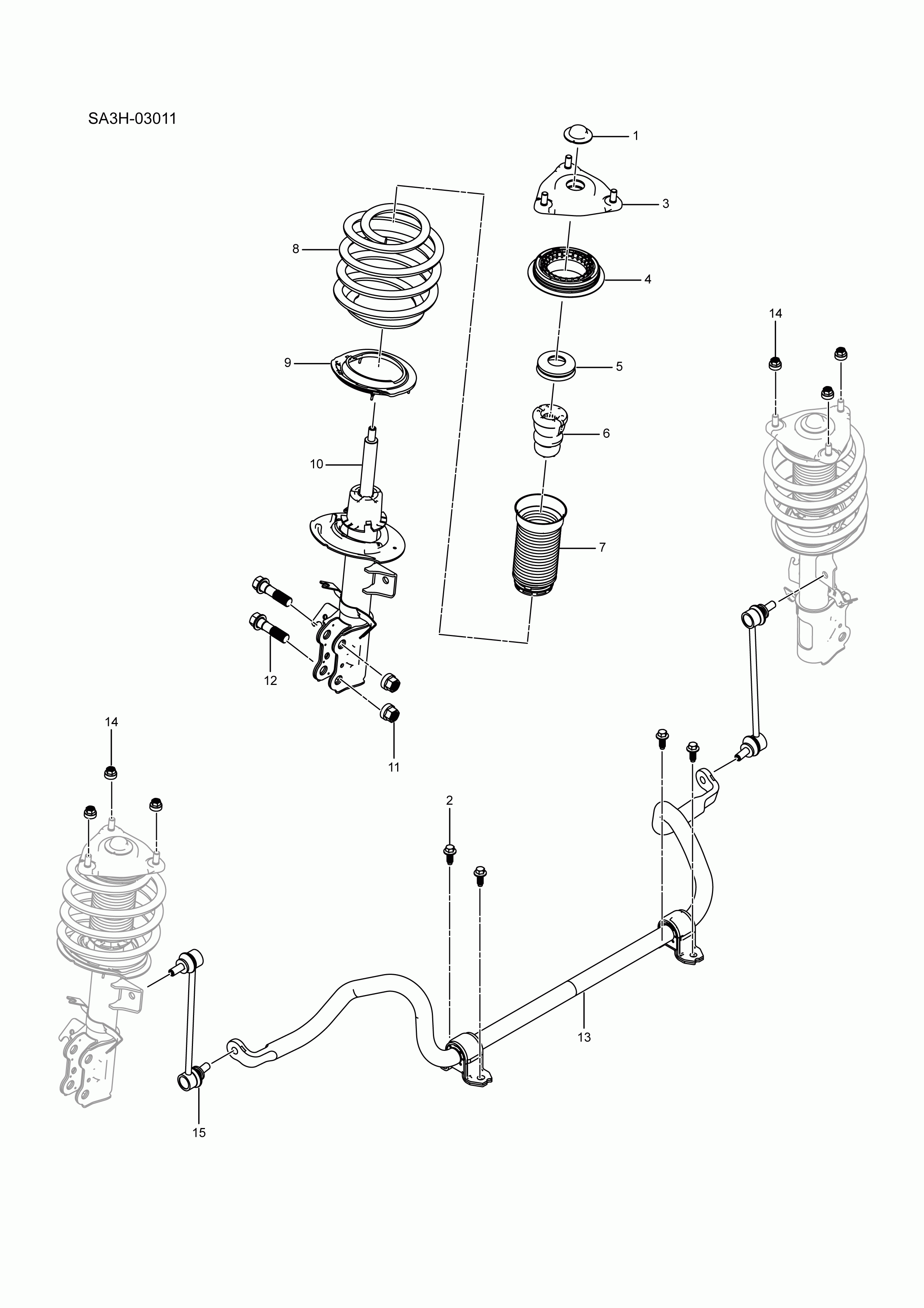 SA3HJ-03011 front stabilizer bar and shock absorber assembly
